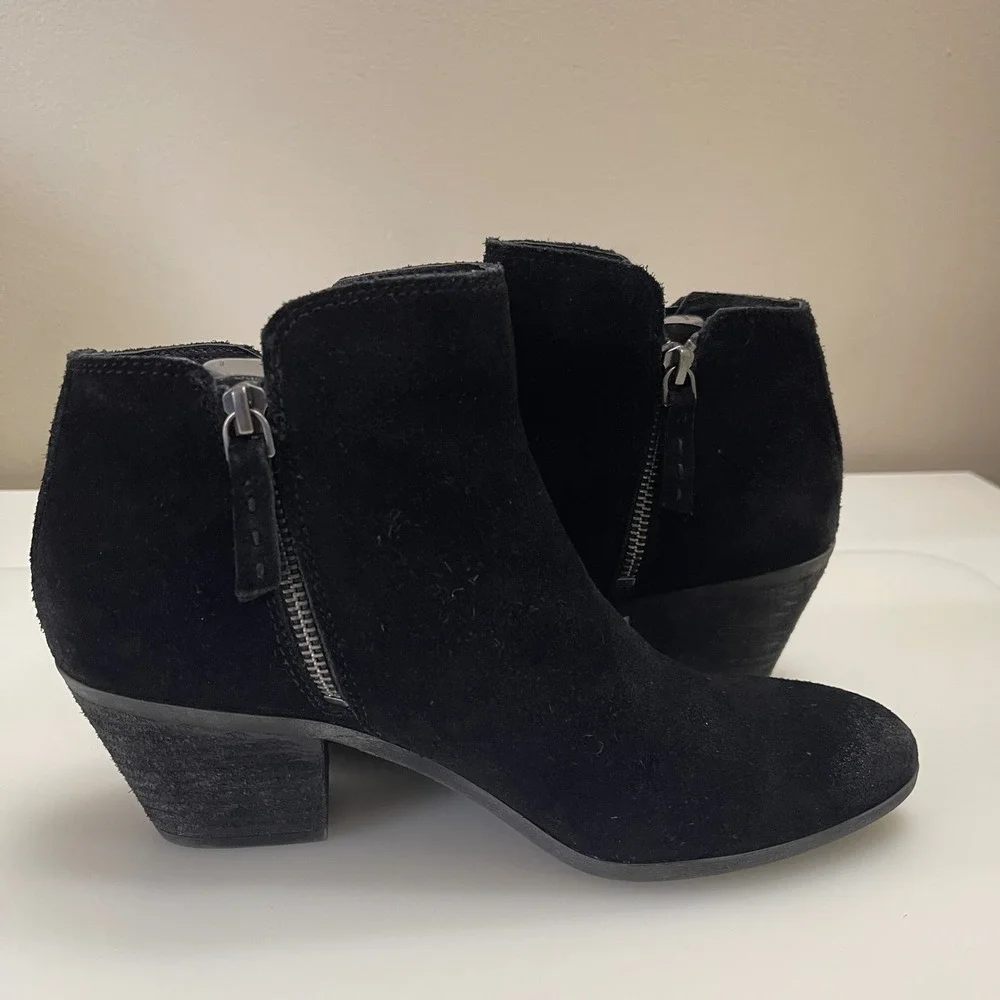 Frye & Co Judy Ankle Boots Womens 8 Black Suede Side Zip Block Heel Bootie Shoes